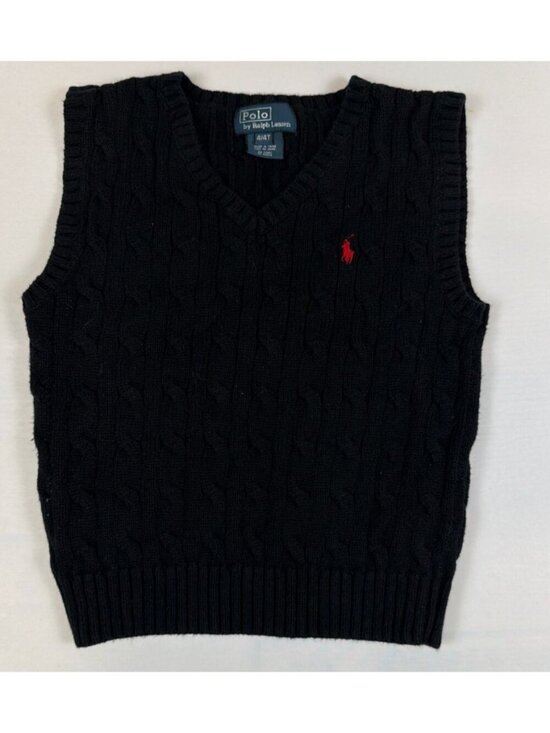Polo Ralph Lauren Other - Polo Ralph Lauren Toddler 4T Black Cable Knit V-Neck Sweater Vest Retro Cotton